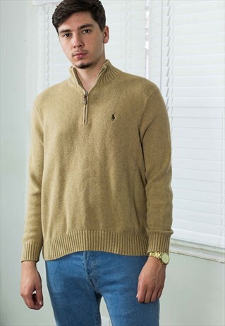 VINTAGE POLO RALPH LAUREN 1/4 ZIP JUMPER LOGO 90S XL 21.1