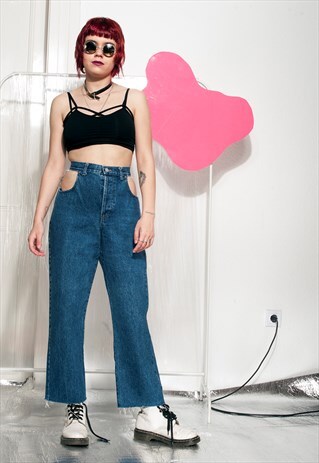 VINTAGE JEANS 90S REWORKED CUT OUT POCKET GRUNGE DENIM PANTS