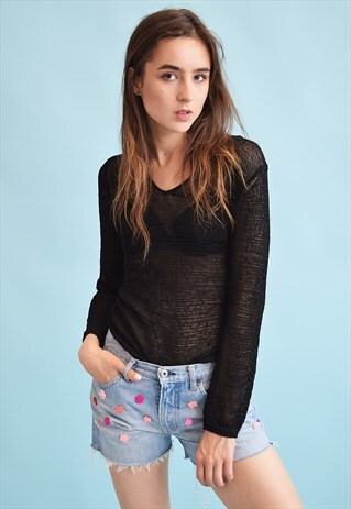 90'S RETRO GRUNGE SHEER KNIT JUMPER TOP