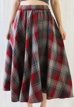 Vintage Skirt Stripes Red Grey M B603