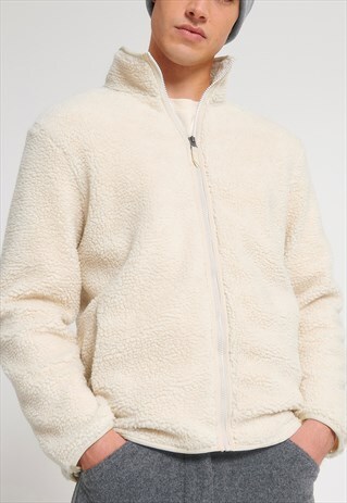 54 FLORAL POLAR ZIP UP FLEECE COAT JACKET - CREAM OFF WHITE