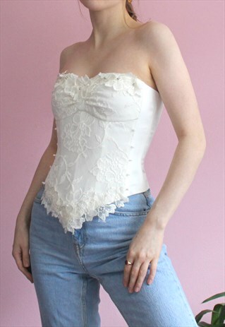 CREAM LACE UP CORSET TOP