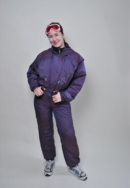 One piece ski suit, vintage women purple snow suit MEDIUM 