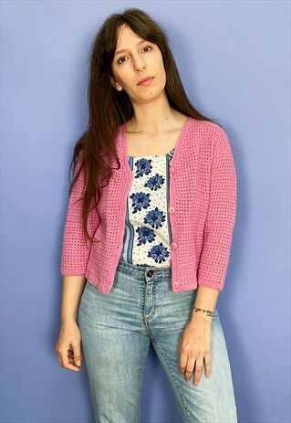VINTAGE 90'S DUSTY PINK CROCHET CARDIGAN