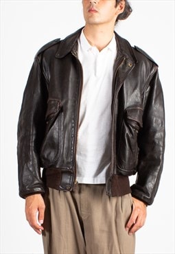Men's Schott Dark Brown Leather Fur Lined Bomber Jacket