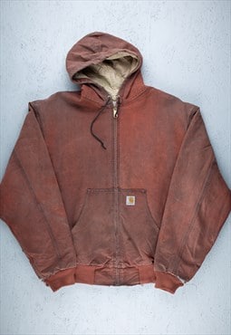 90s Carhartt Maroon Hooded Lined Worker Jacket - B2134