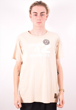 FILA MENS VINTAGE T-SHIRT TOP XXL KHAKI 90S