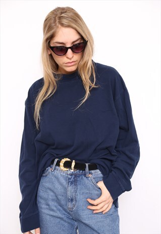 VINTAGE 90S NAVY POLO HIGH TURTLE NECK TOP