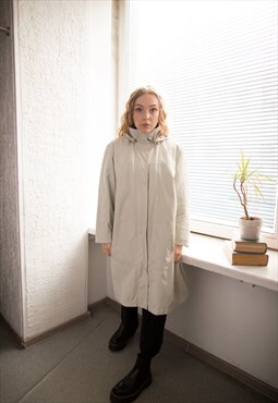 Vintage 80's Beige Hooded Trench Style Coat
