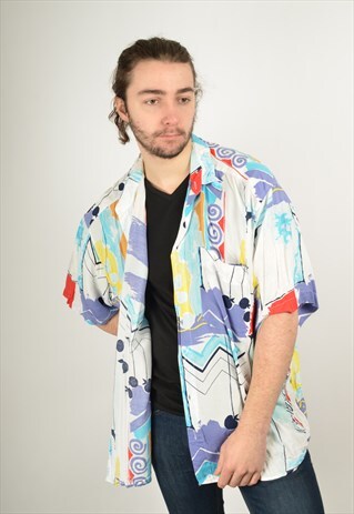 VINTAGE ABSTRACT CRAZY PATTERN FESTIVAL SHIRT