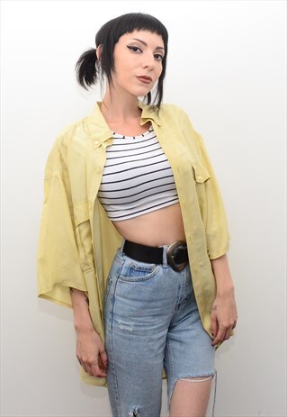 VINTAGE 90'S GENUINE SILK DAFFODIL YELLOW OVERSIZED SHIRT