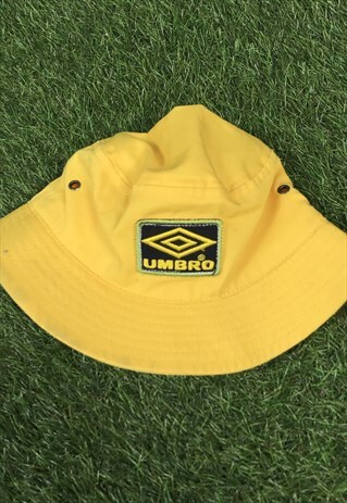 VINTAGE UMBRO KIDS BUCKET HAT IN YELLOW WITH EMBROIDERED LOG