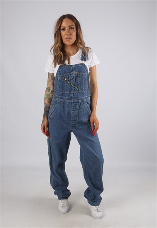 VINTAGE DENIM DUNGAREES KEY WIDE LEG UK 10 SMALL (H2R)