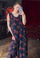 BUTTON UP SLEEVELESS NAVY POPPY FLORAL OVERSIZED MAXI DRESS