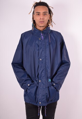 HELLY HANSEN MENS VINTAGE RAIN JACKET LARGE BLUE 90S