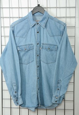 Vintage 90s Denim Shirt Western Blue Size S