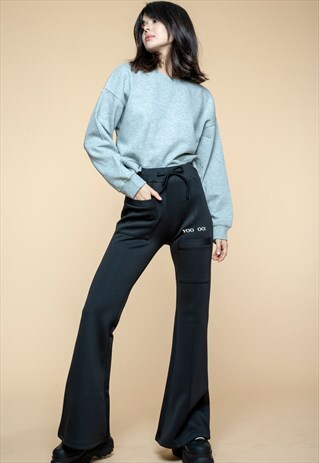 BLACK FLARED TRACK PANTS