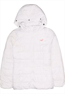 Hollister 90's Hooded Full Zip Up Puffer Jacket Medium White