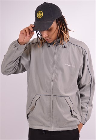 CHAMPION MENS VINTAGE TRACKSUIT TOP JACKET XL GREY 90S