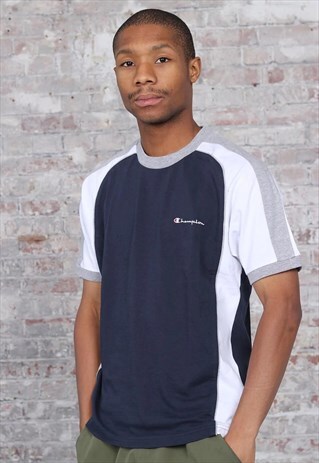 VINTAGE CHAMPION CHEST LOGO T-SHIRT NAVY BLUE