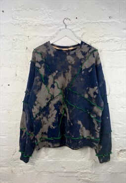 Reworked Vintage Night Cloud sweater in blue, green and grey