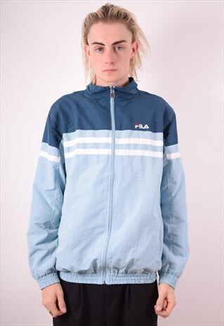 FILA MENS VINTAGE TRACKSUIT TOP JACKET MEDIUM BLUE 90S