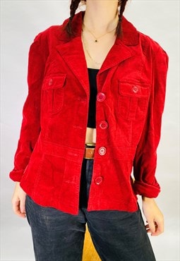 Vintage Size L Corduroy Blazer Jacket in Red