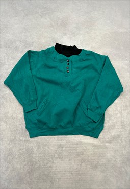 Vintage Sweatshirt Plain 1/4 Button Double Collar Jumper