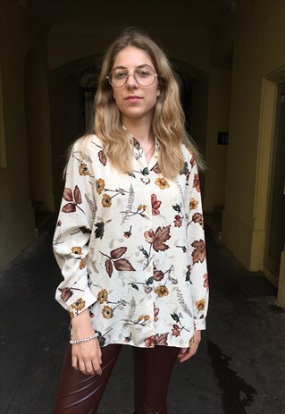 VINTAGE 80' AMAZING FLOWERS PATTERNED BLOUSE