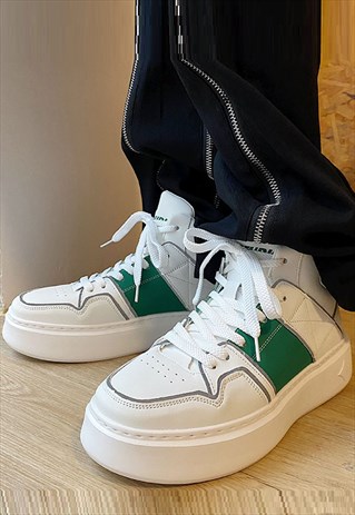 CHUNKY SOLE SNEAKERS HIGH PLATFORM SKATER SHOES WHITE GREEN
