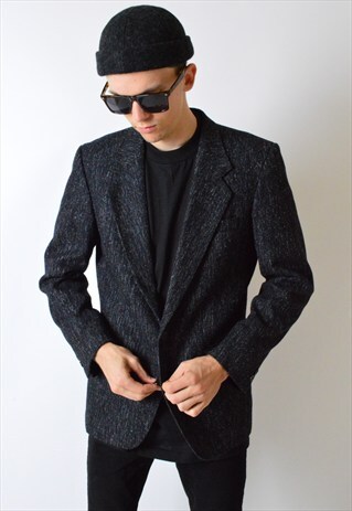 VINTAGE 90S BLACK AND GREY SPECKLED WOOL BLAZER