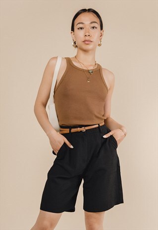 Bronte Brown Racer Back Ribbed Vest Top