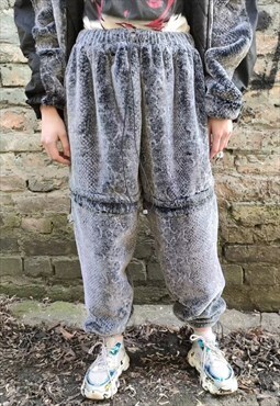 Faux fur joggers snake print fleece pants detachable shorts