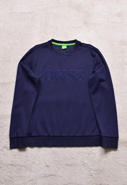 Hugo Boss Navy Embroidered Spell Out Sweater