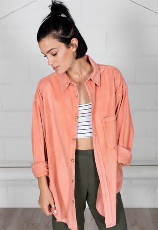 VINTAGE CORAL CORDUROY LONG SLEEVE UNISEX SHIRT