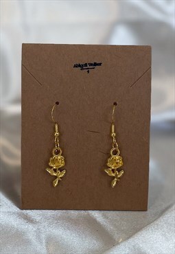 Gold Rose Drop Earrings