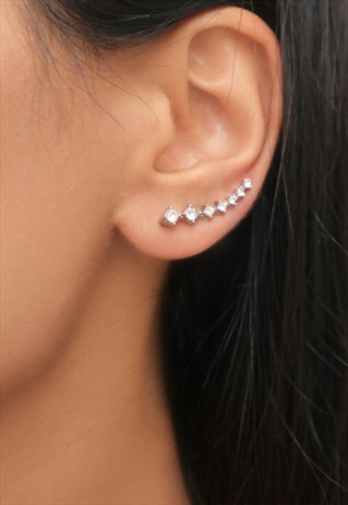 SILVER RHINESTONE CLIMBER STUD EARRINGS