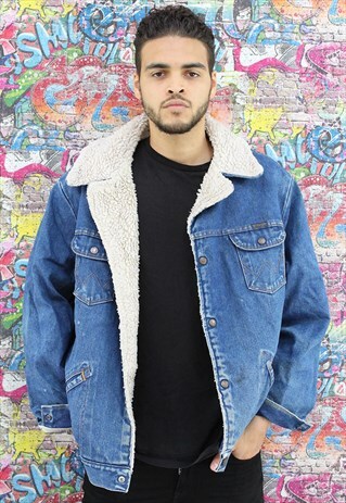WRANGLER 80S SHERPA FLEECE LINED VINTAGE DENIM JACKET UNISEX