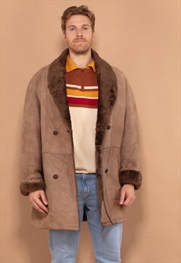 Vintage 80's Men Sheepskin Coat in Light Brown