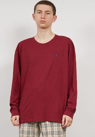 VINTAGE 90'S POLO RALPH LAUREN MAROON LONG-SLEEVE T-SHIRT