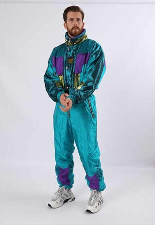 VINTAGE 90'S LEADING FULL SKI SUIT SNOW UK M / L 42" (64Z)
