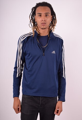 ADIDAS MENS VINTAGE TRACKSUIT TOP LARGE BLUE 90S