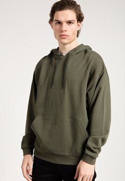 Oversized Basic Hoodie in Khaki with Pouch Pocket