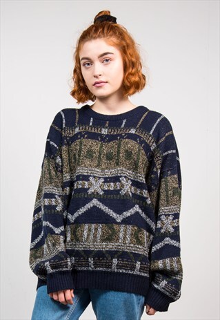 VINTAGE 90'S GRUNGE PATTERNED OVERSIZE KNIT JUMPER