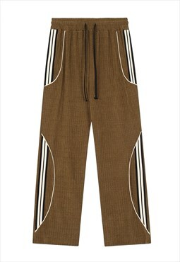 Textured  joggers unusual trousers stripe pants in brown