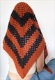 VINTAGE 90S STRIPED CROCHET TRIANGLE SCARF IN BROWN / BLACK