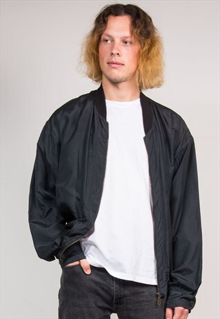 90'S VINTAGE BLACK SILKY STYLE BOMBER JACKET