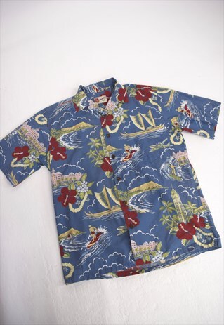 VINTAGE 90S THE HAWAIIAN ORIGINAL BLUE PRINT SHIRT