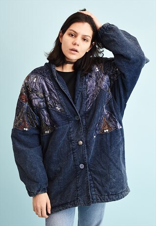 80'S RETRO DENIM SHIMMER OVERSIZED OUTWEAR JACKET