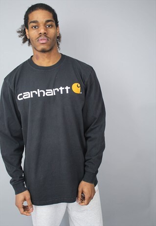 VINTAGE BLACK SPELL OUT CARHARTT CREW NECK LONG SLEEVE TOP